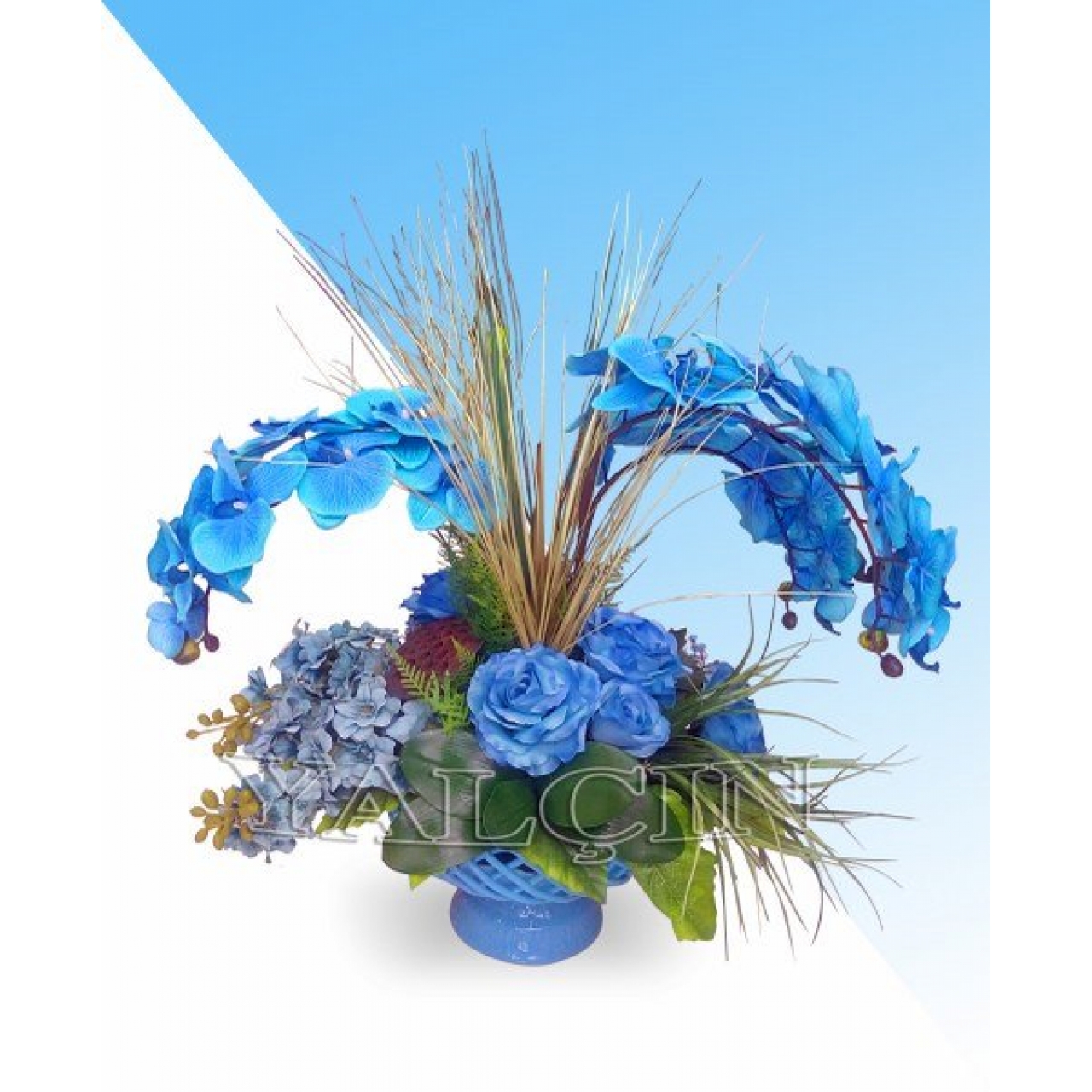 Mavi Örgü Seramikli Yapay Çiçek